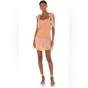 LoveShackFancy Women Mini Dress Smocked Floral Chateau Rose Pink